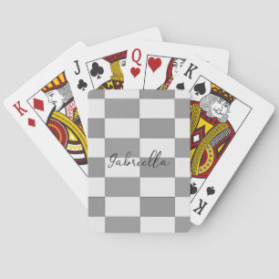 Custom name grey check blocks pattern playing cards