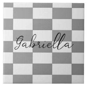 Custom name grey check blocks pattern tile