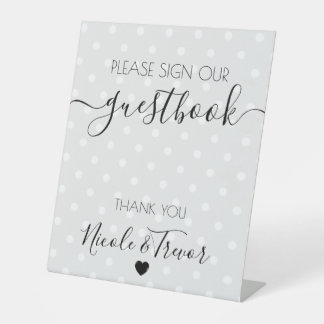 Custom Name Grey Dots Calligraphy Sign Guestbook