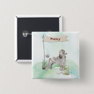 Custom Name Grey Poodle Pet Dog 2 Inch Square Button