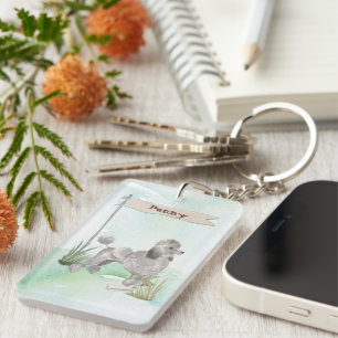 Custom Name Grey Poodle Pet Dog Keychain