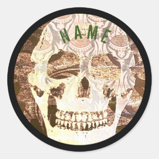CUSTOM NAME GRUNGE SKULL ROUND STICKERS