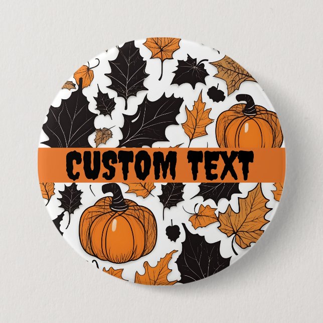 Custom Name Halloween Button, Autumn Leaf Pumpkin  3 Inch Round Button (Front)