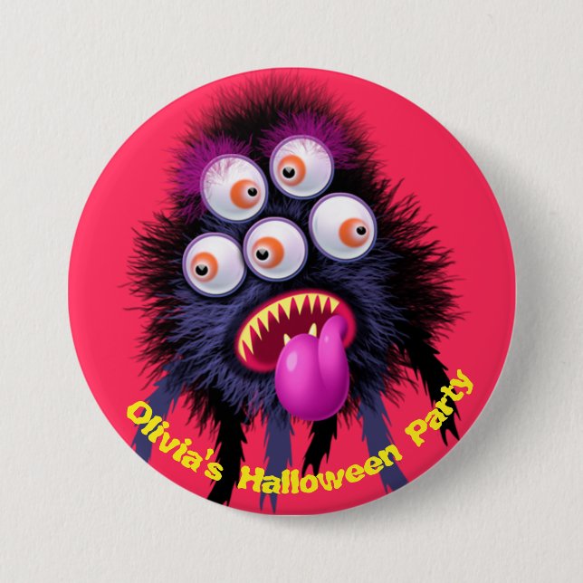 Custom name Halloween party  badge. 3 Inch Round Button (Front)