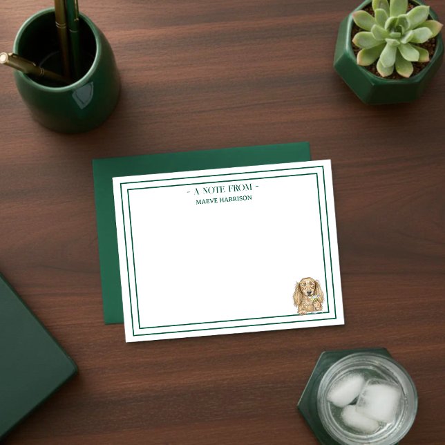 Custom Name Hand Drawn Dachshund Martini Flat Card (Gift custom stationery to the dog lover in your life!)