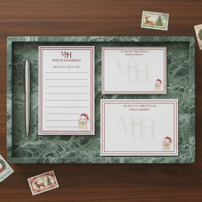 Custom Name Hand Drawn Golden Retriever Santa Hat Card (Shop the full collection at Doodle Dogs & Co. on Zazzle!)