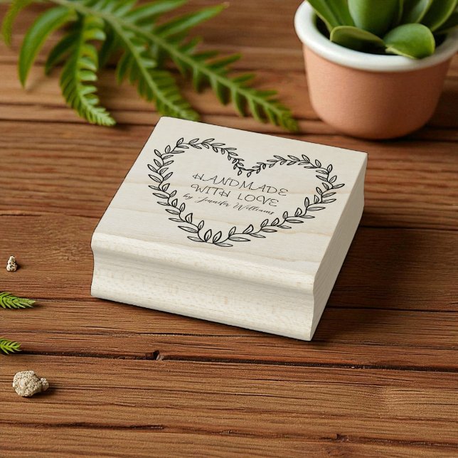 Custom Name Handmade with Love Modern Rustic DIY Rubber Stamp (Creator Uploaded)