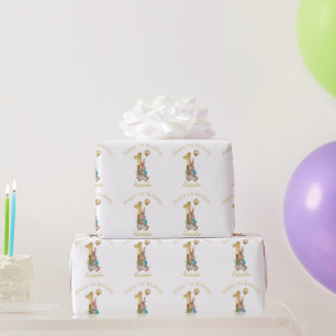 Custom Name Happy 1st birthday Peter gold balloon Wrapping Paper