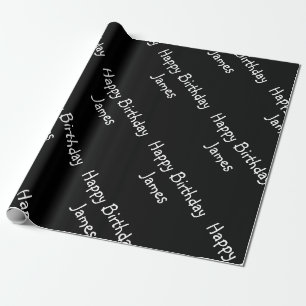 Custom Name Happy Birthday Black Wrapping Paper
