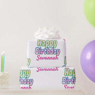 Custom Name Happy Birthday Colourful Wrapping Paper