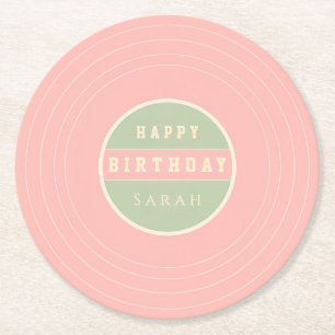 Custom Name Happy Birthday Drink Round Paper Coaster