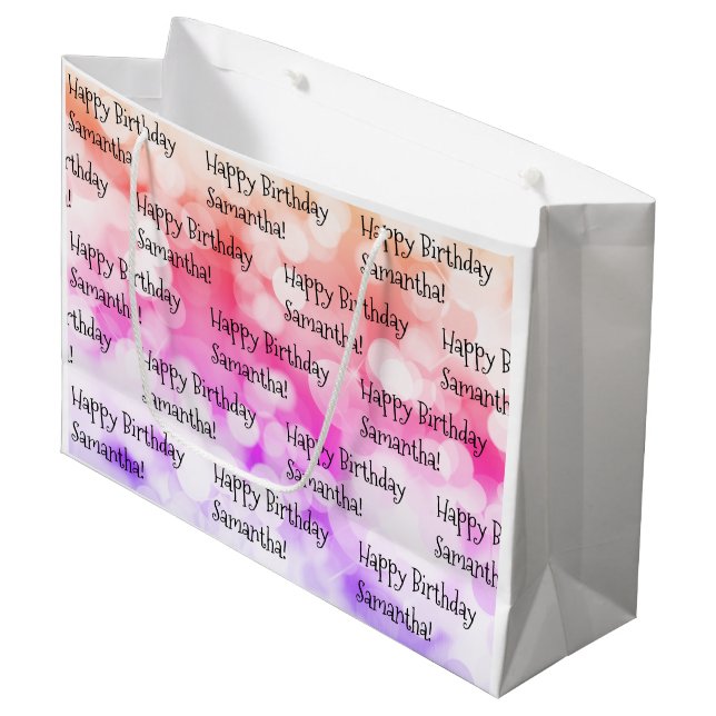 Custom Name Happy Birthday Fun Colourful Bright  M Large Gift Bag (Front Angled)