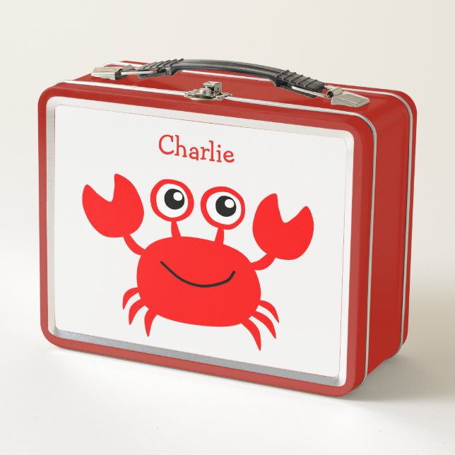 Custom Name Happy Crab Metal Lunch Box (Front)