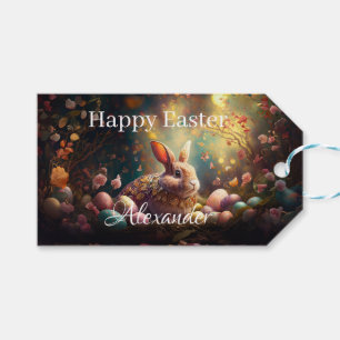 Custom Name Happy Easter Bunny with Easter eggs Gift Tags