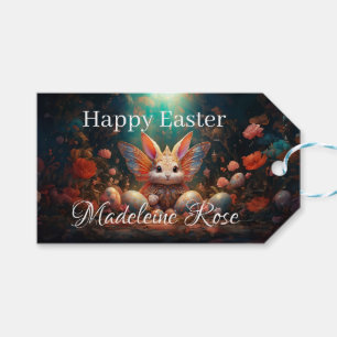 Custom Name Happy Easter Bunny with Easter eggs Gift Tags