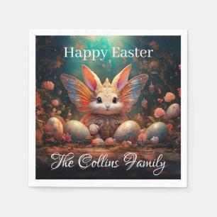 Custom Name Happy Easter Bunny with Easter eggs Napkin