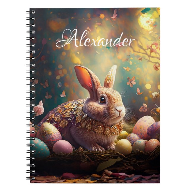 Custom Name Happy Easter Bunny with Easter eggs Notebook (Front)