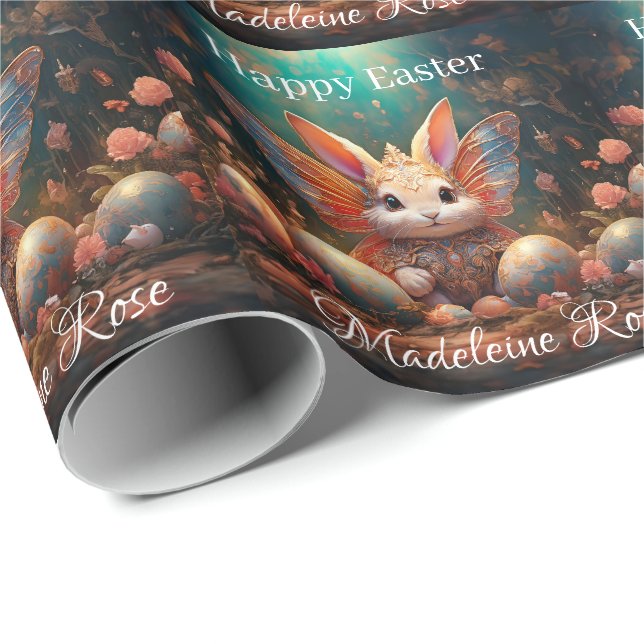 Custom Name Happy Easter Bunny with Easter eggs Wrapping Paper (Roll Corner)