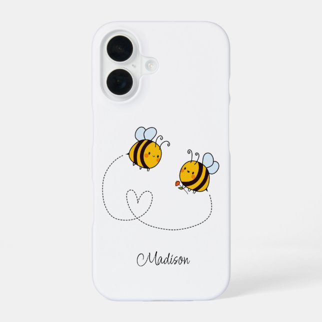 Custom Name Happy Love Bees iPhone 16 Case (Back)