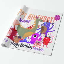 CUSTOM NAME HAPPY MONSTER BIRTHDAY WRAPPING PAPER