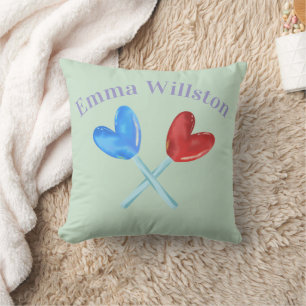 Custom Name Heart Lollipop Throw Pillow