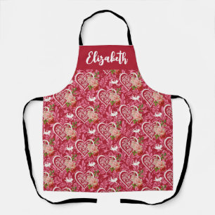 Custom Name Hearts & Flowers Valentine Apron