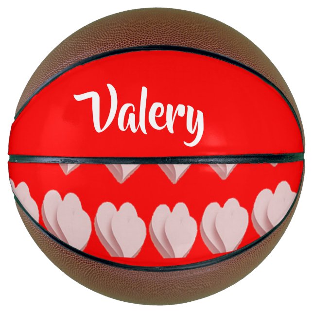 Custom name hearts pattern red basketball (Front)