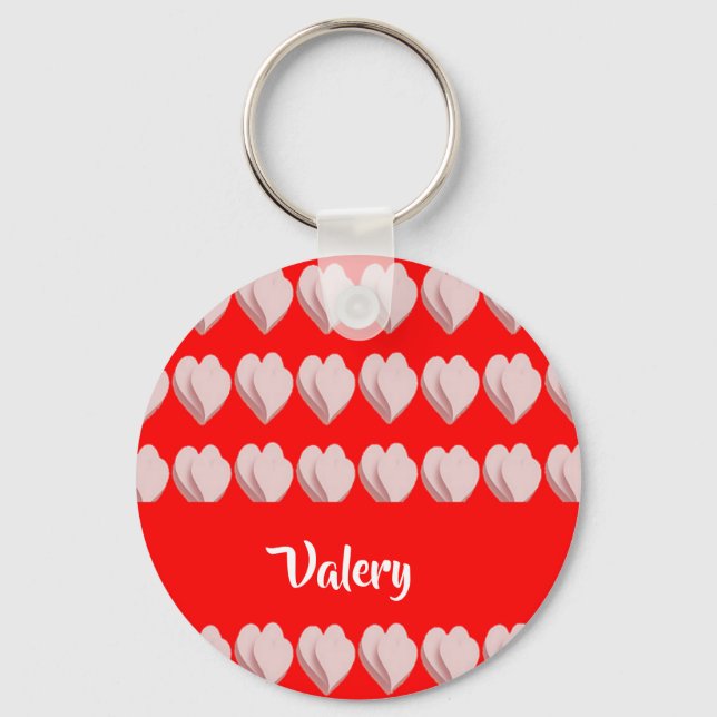 Custom name hearts pattern red keychain (Front)