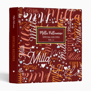 Custom Name Hearts Special Recipes Binder
