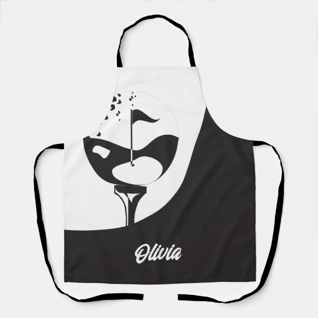 Custom Name Hello Black and White Golf  Apron (Front)