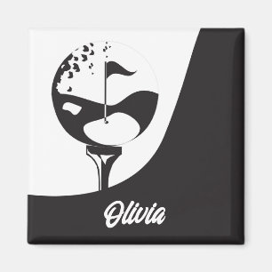 Custom Name Hello Black and White Golf  Magnet