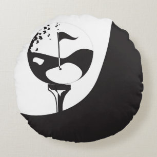 Custom Name Hello Black and White Golf Round Pillow