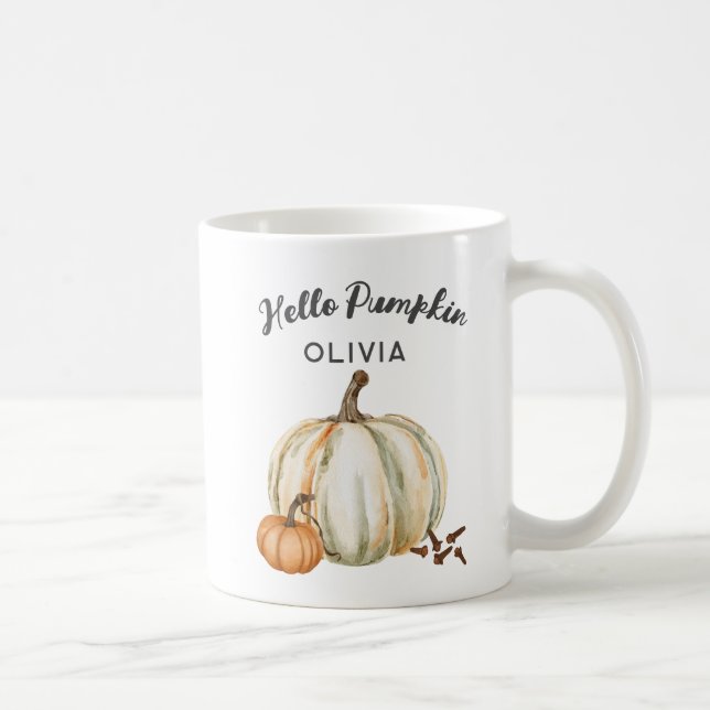 Custom Name Hello Pumpkin Spice Cozy Fall Coffee Mug (Right)
