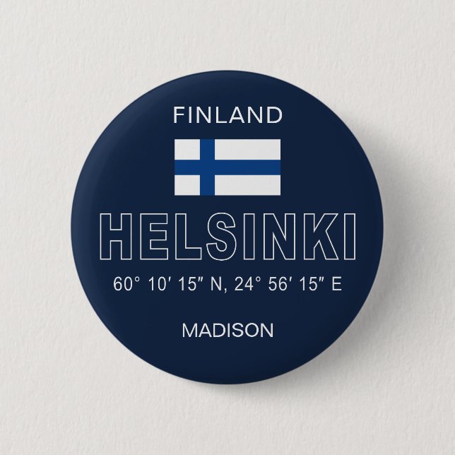 Custom Name Helsinki Coordinates 2 Inch Round Button (Front)