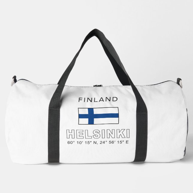 Custom Name Helsinki Coordinates Duffle Bag (Front)