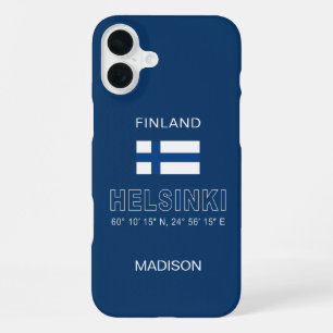 Custom Name Helsinki Coordinates iPhone 16 Plus Case