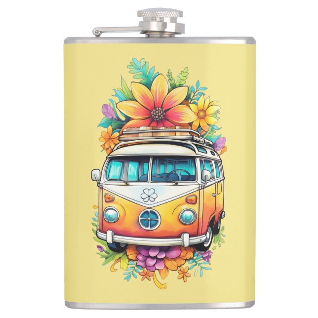 Custom Name Hippie Van Hip Flask (Front)