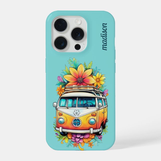 Custom Name Hippie Van iPhone Case (Back)