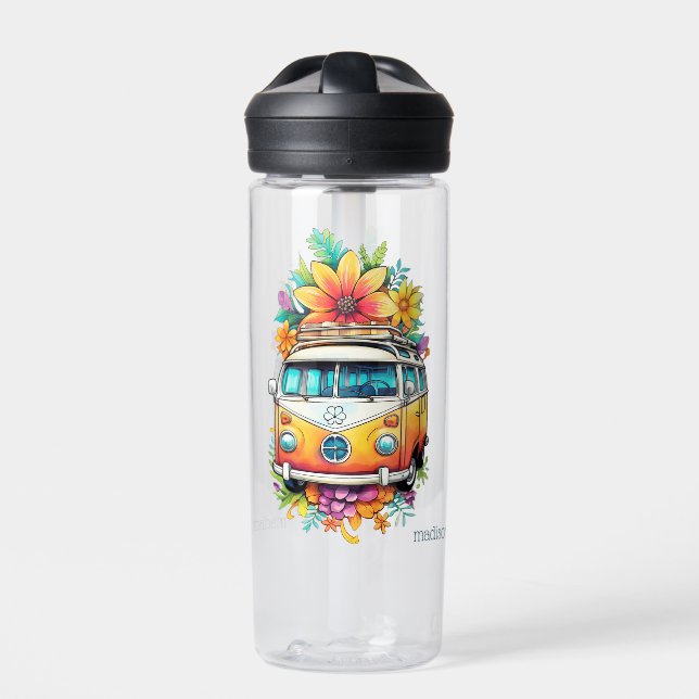 Custom Name Hippie Van Water Bottle (Front)
