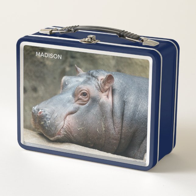 Custom Name Hippopotamus Metal Lunch Box (Front)