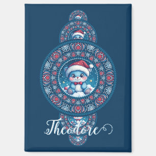 Custom Name Holiday Kawaii Bear Ornamental Mandala Magnet