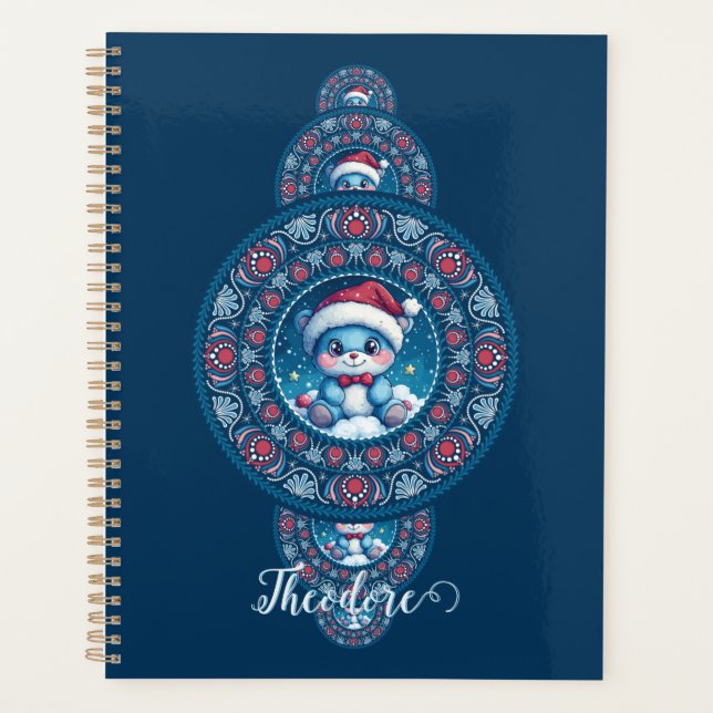 Custom Name Holiday Kawaii Bear Ornamental Mandala Planner (Front)