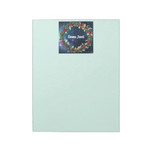 Custom Name Holly Wreath Notepad Christmas Letters