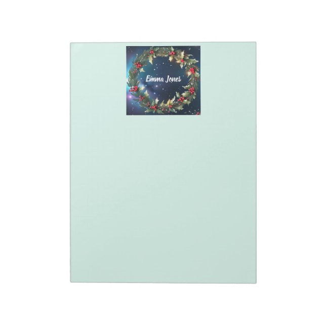 Custom Name Holly Wreath Notepad Christmas Letters (Rotated)