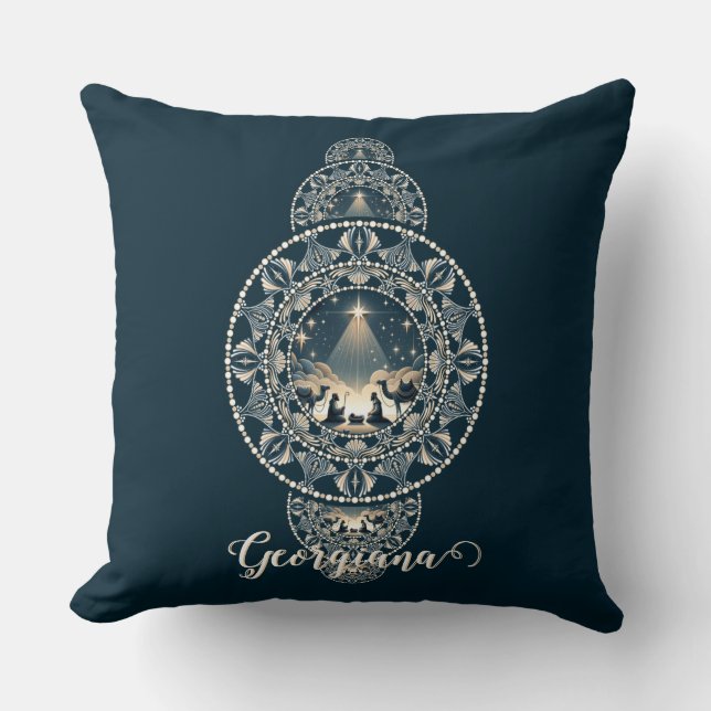 Custom Name Holy Star of Wonder Ornamental Mandala Throw Pillow (Front)