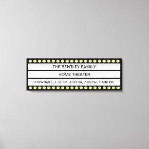 Custom Name Home Movie Theatre Marquee Personal Canvas Print