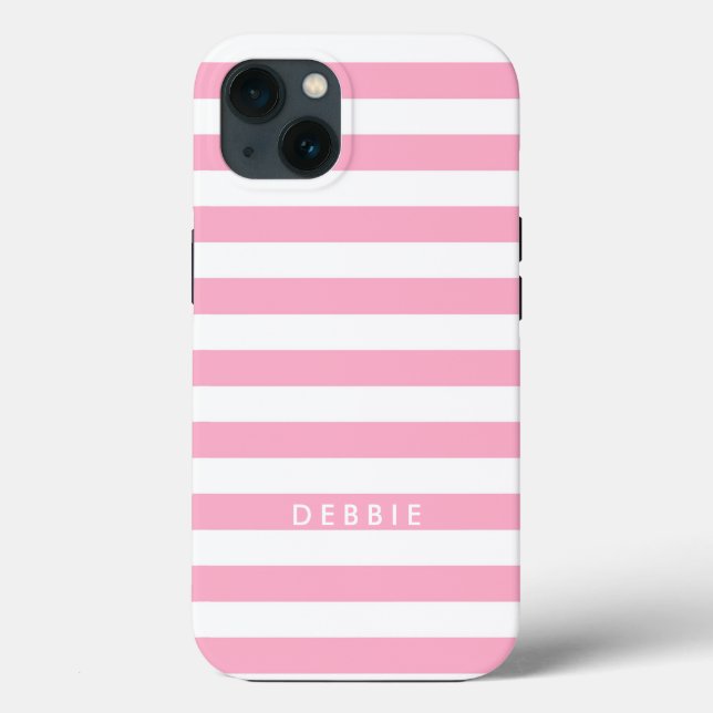 Custom name horizontal stripes pink & white Case-Mate iPhone case (Back)
