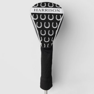 Custom Name Horseshoe Print Black Golf Club Cover