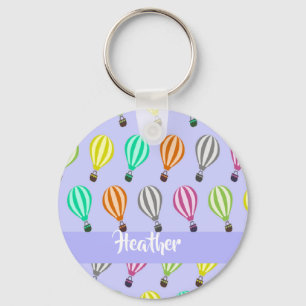 Custom name hot air balloon blue keychain