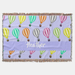 Custom name hot air balloon blue throw blanket